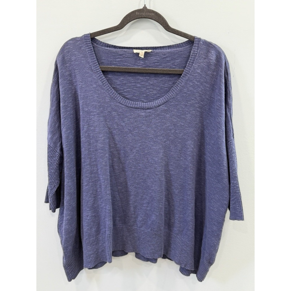 Eileen Fisher XL Cotton Linen Blue Purple Knit Scoop Neck Pullover Easy Layering